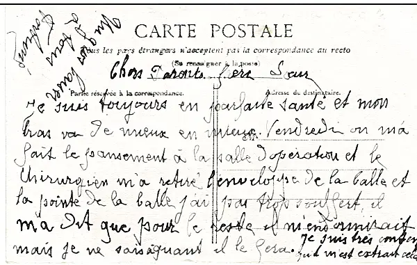 Carte postale de Fortuné, blessé en 1915